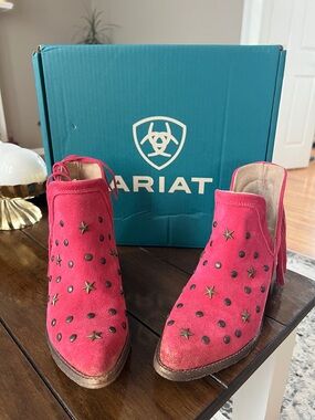 Ariat Pink Suede Star & Stud Ankle Booties